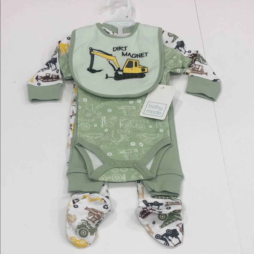🚜 NWT Baby Mode 4-Piece Construction Outfit Set – 100% Cotton – Newborn